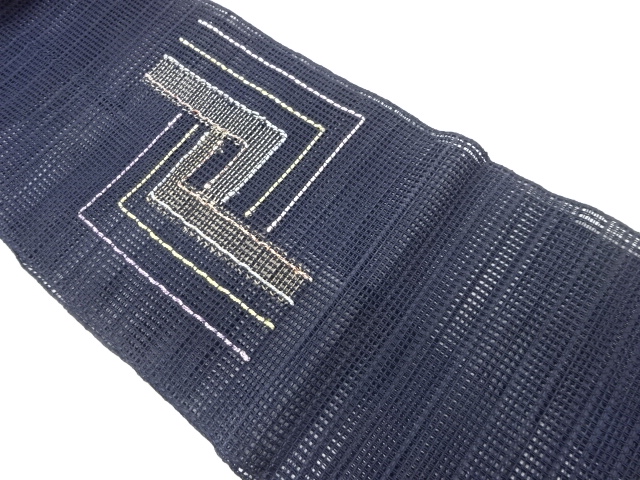 羅紐通し幾何学模様織出し名古屋帯